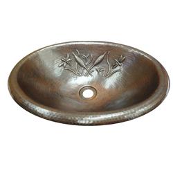 Cos-d-17-rp-br Copper Oval Bath Sink With Design, Bright - 5.5 X 10.5 X 17 In.