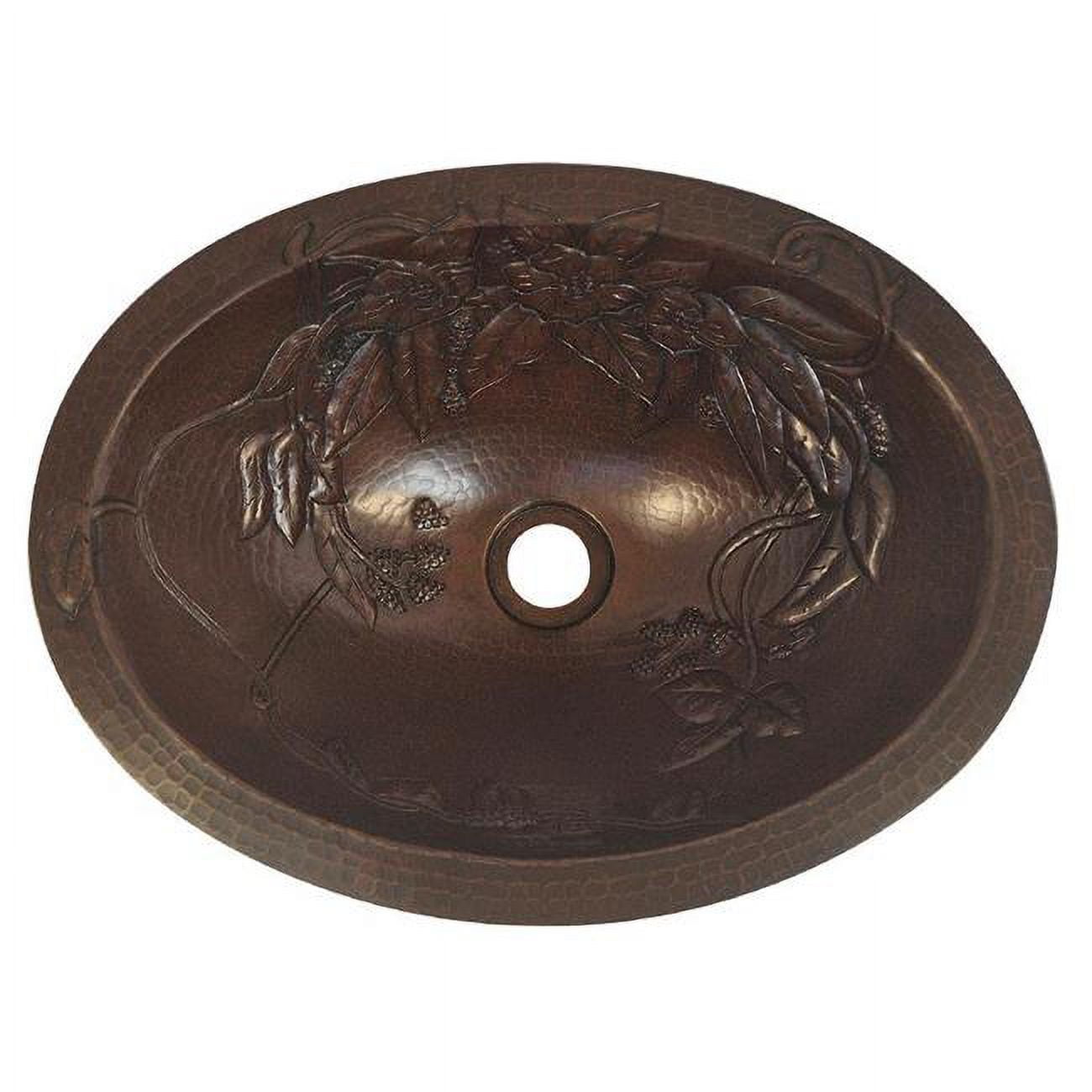 Cos-flo-17-fl-db Copper Oval Bath Sink, Dark Brown - Floral Design - 5.5 X 12.5 X 17 In.