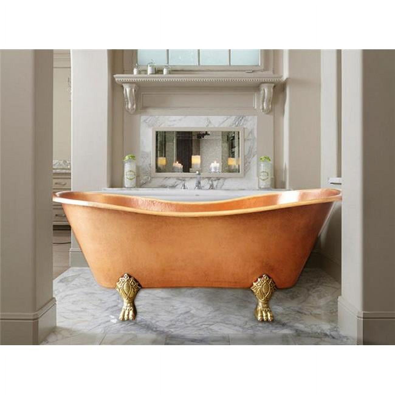 Cbt-at-58-br Copper Bath Tub Antique Design, Bright - Small - 28 X 28 X 58 In.