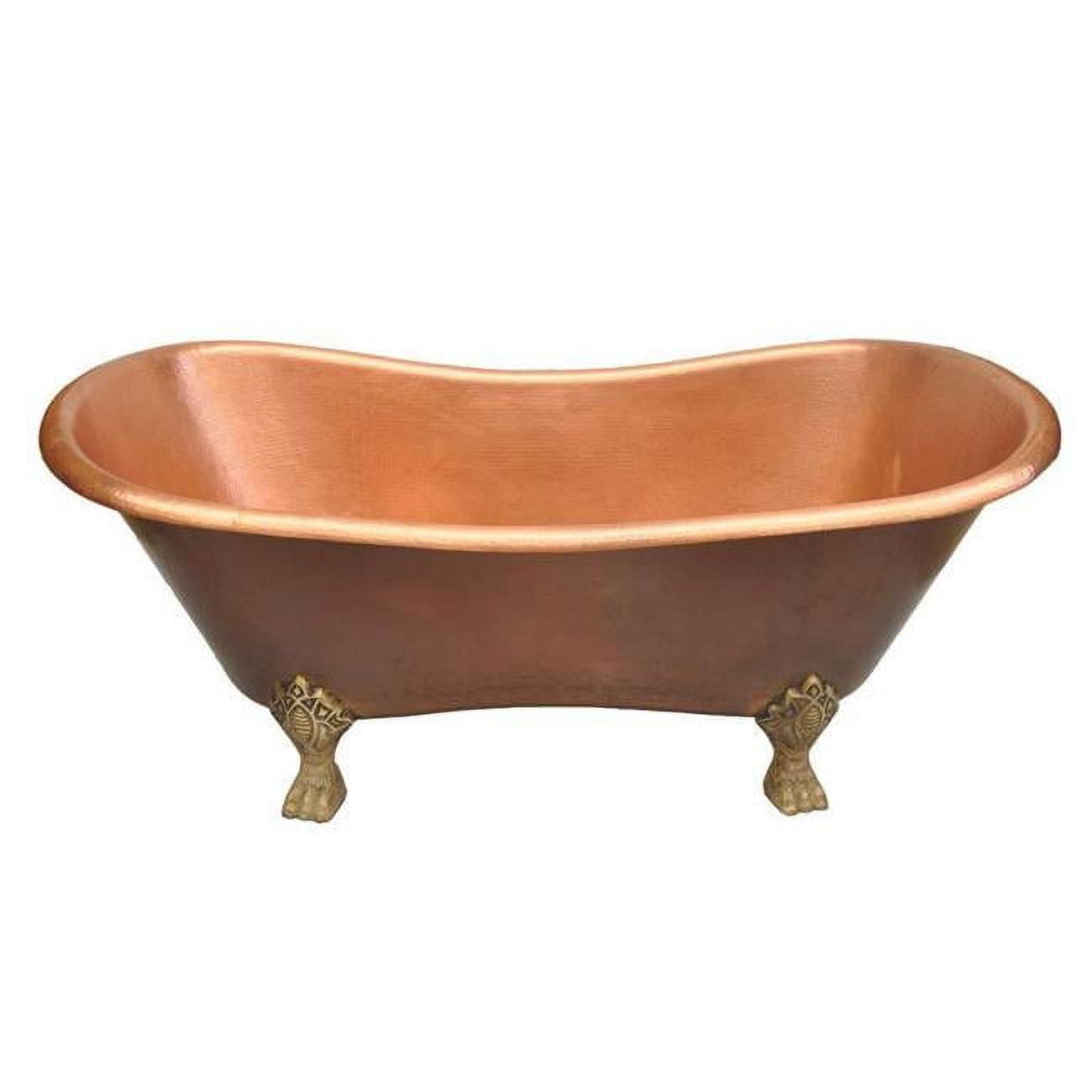 Cbt-at-72-br Copper Bath Tub Antique Design, Bright - Large - 32 X 32 X 72 In.