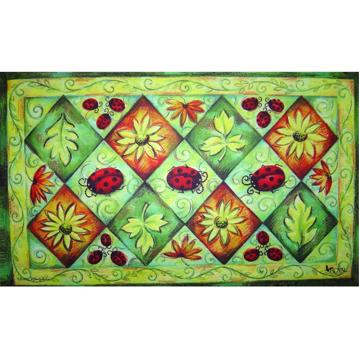 Cpr027 Lady Bug On Parade Doormat Rug, Green - 18 X 30 In.