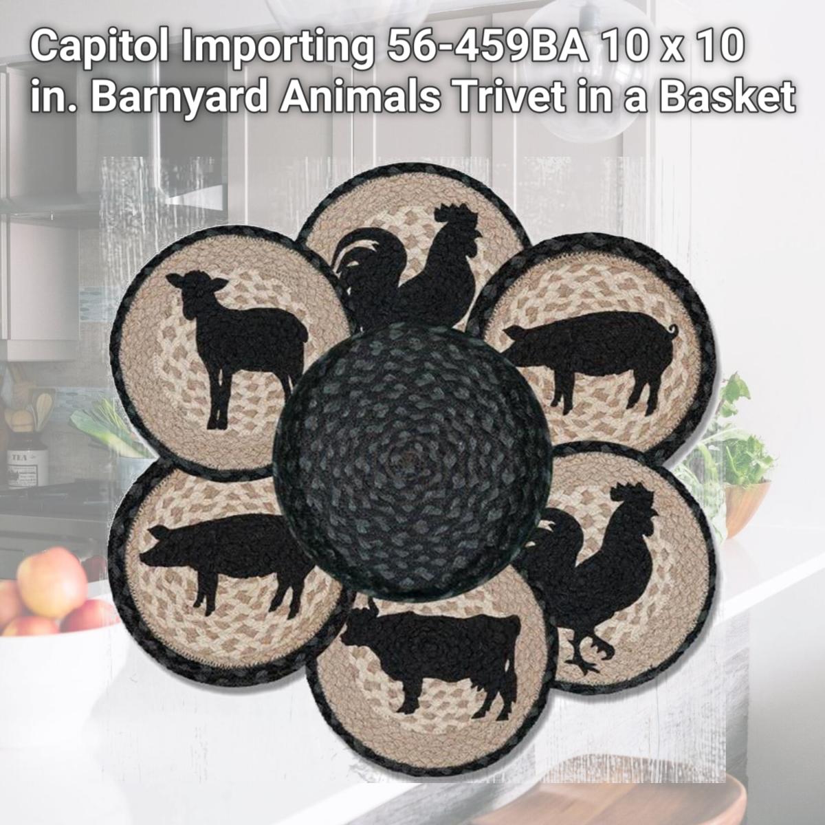 Picture of Capitol Importing 56-459BA 10 x 10 in. Barnyard Animals Trivet in a Basket