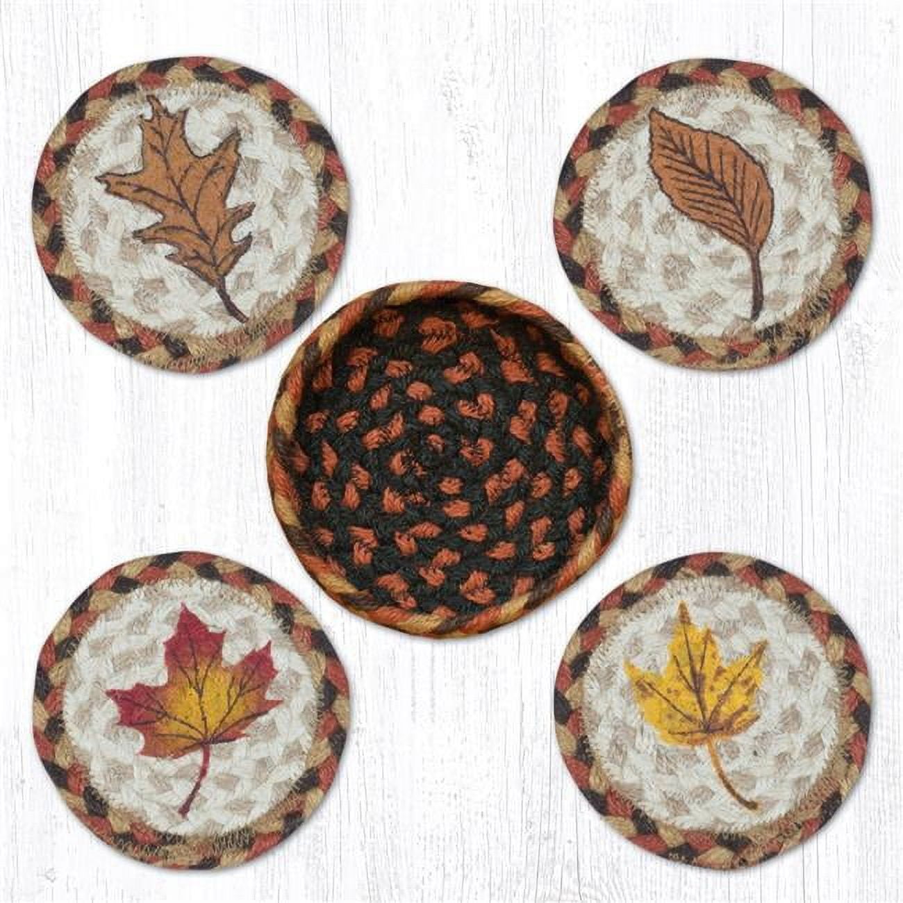 Capitol Importing 29-cb222fhl 5 X 5 In. Jute Round Fall Harvest Leaf Coasters In A Basket