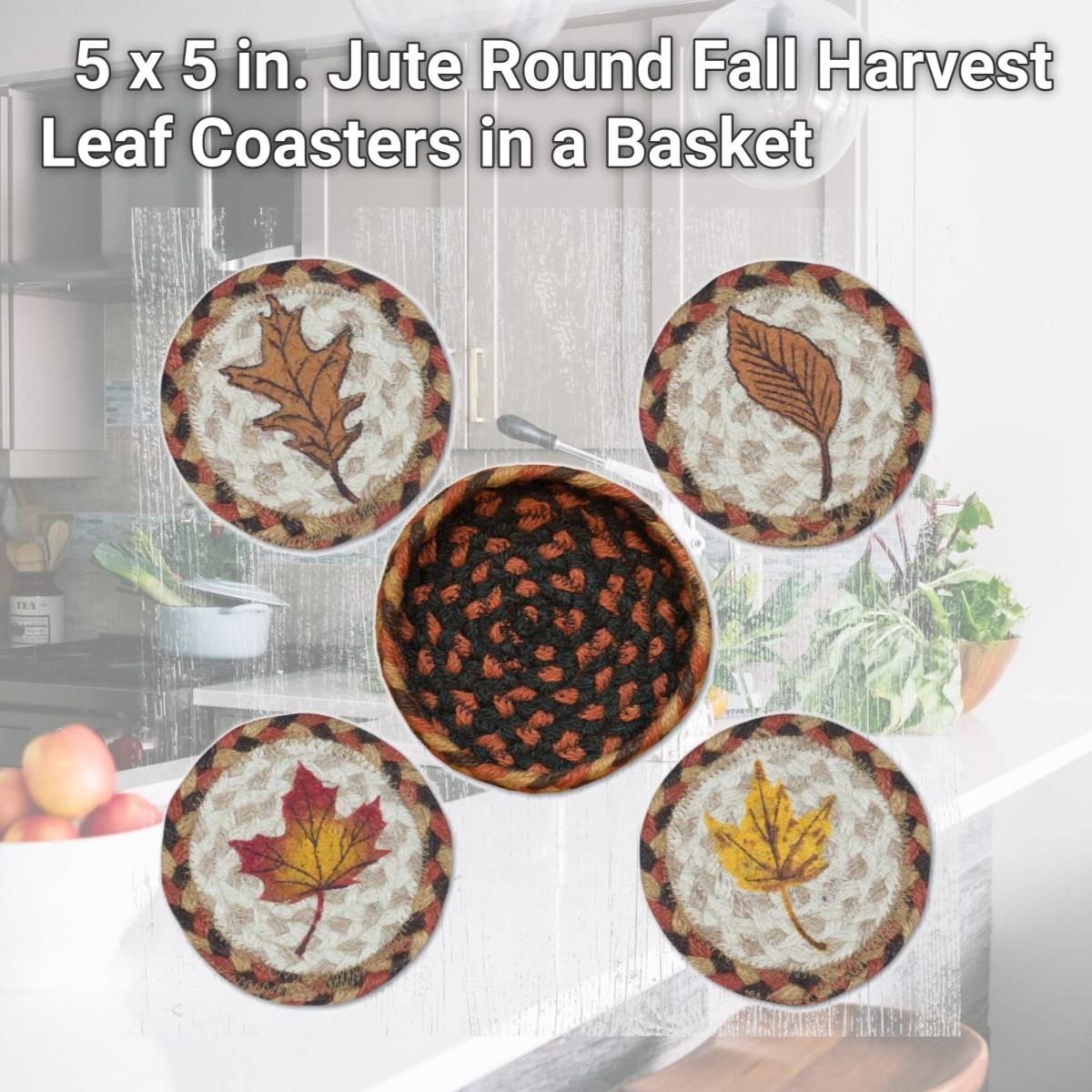 Picture of Capitol Importing 29-CB222FHL 5 x 5 in. Jute Round Fall Harvest Leaf Coasters in a Basket