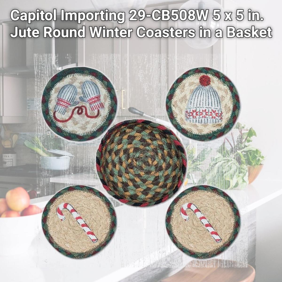 Picture of Capitol Importing 29-CB508W 5 x 5 in. Jute Round Winter Coasters in a Basket