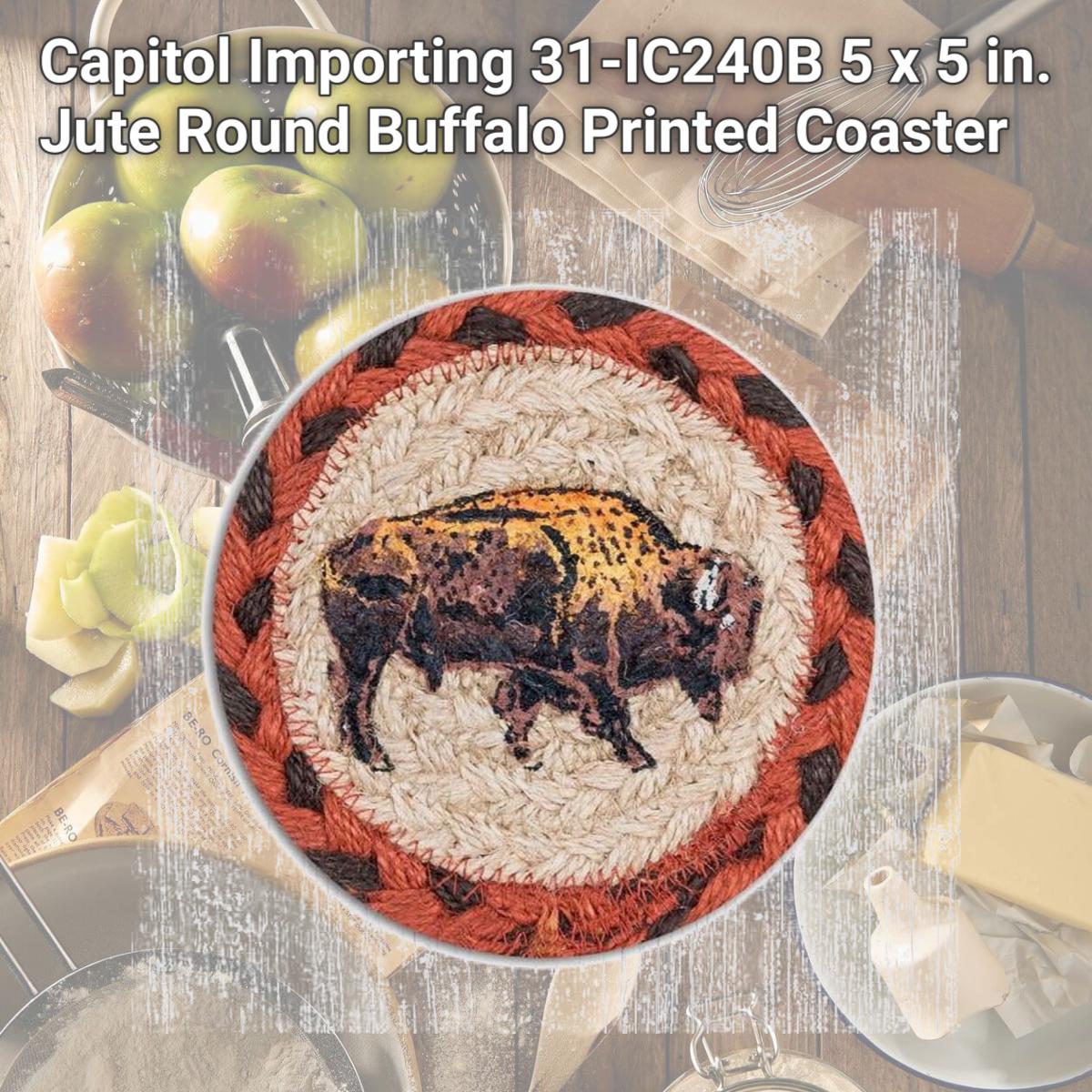 Picture of Capitol Importing 31-IC240B 5 x 5 in. Jute Round Buffalo Printed Coaster
