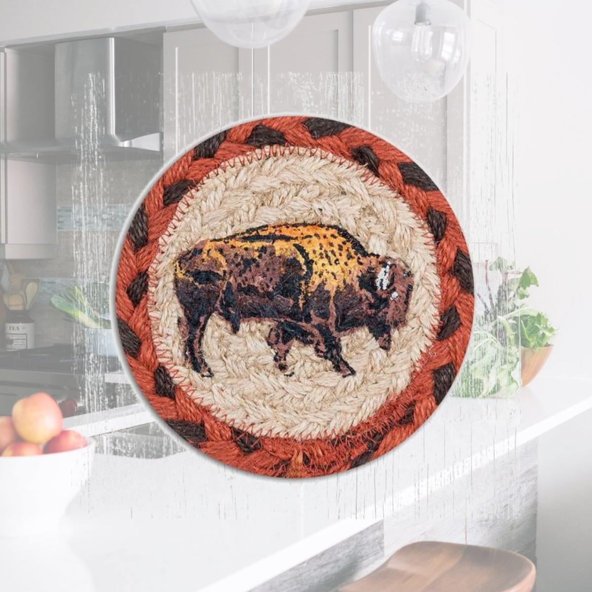 Picture of Capitol Importing 31-IC240B 5 x 5 in. Jute Round Buffalo Printed Coaster
