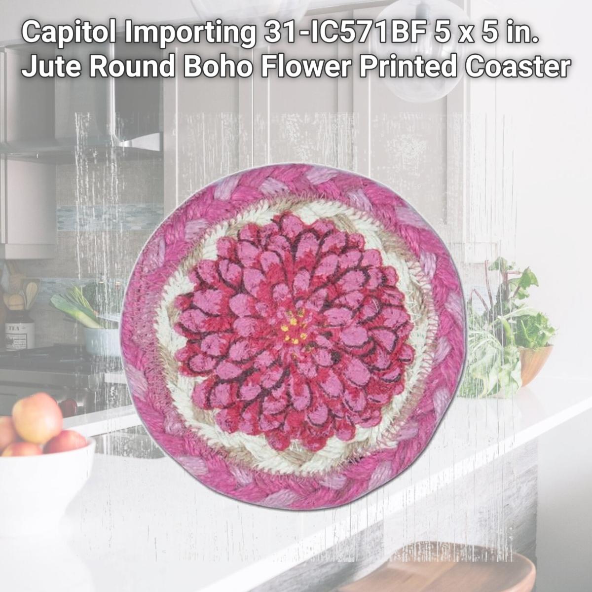 Picture of Capitol Importing 31-IC571BF 5 x 5 in. Jute Round Boho Flower Printed Coaster
