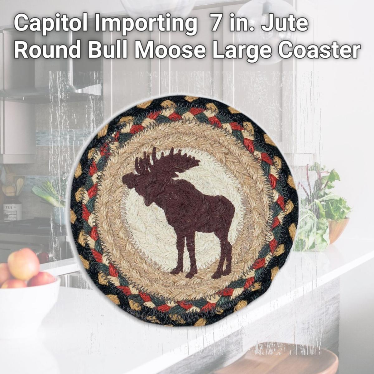 Picture of Capitol Importing 79-043BM 7 in. Jute Round Bull Moose Large Coaster
