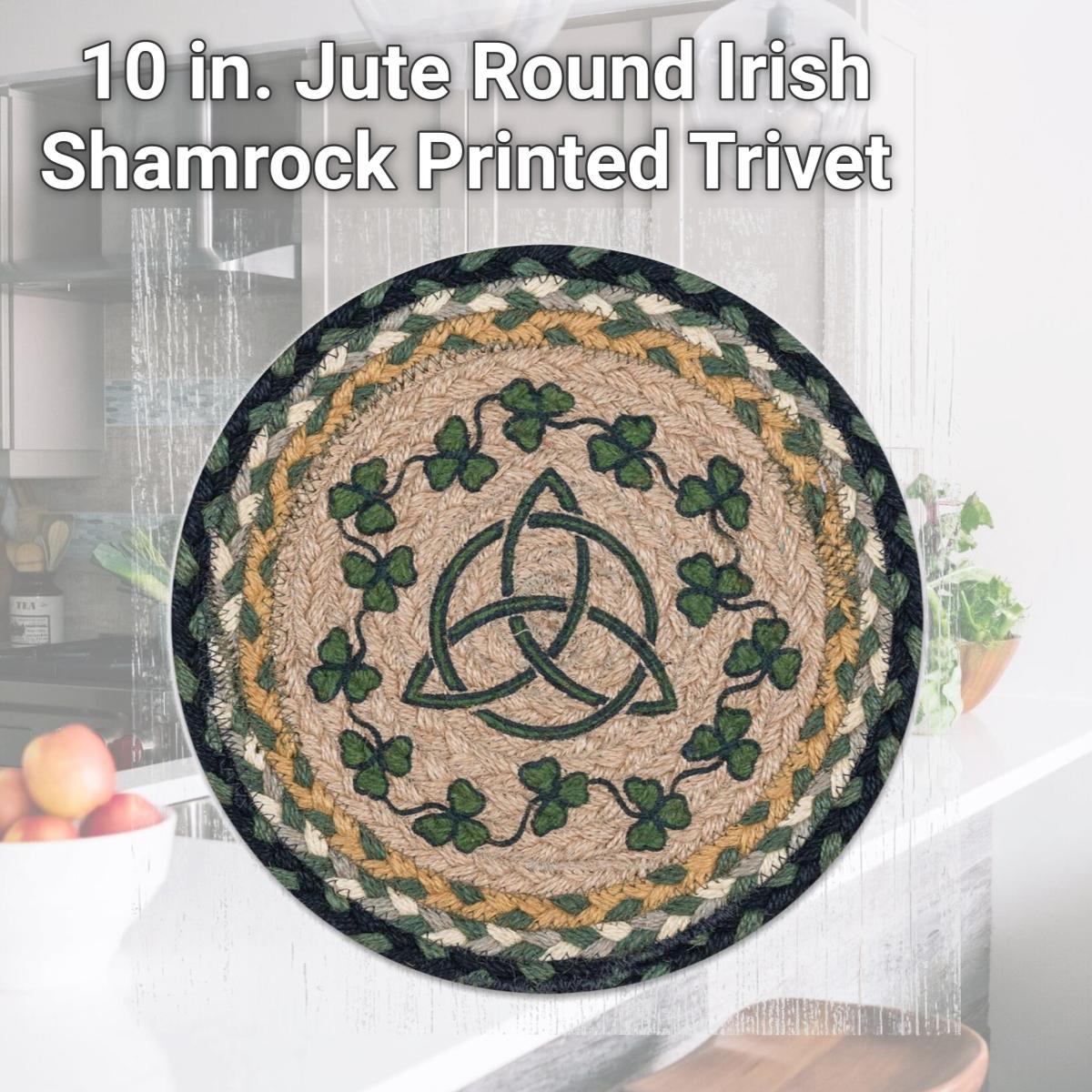 Picture of Capitol Importing 80-116IS 10 in. Jute Round Irish Shamrock Printed Trivet