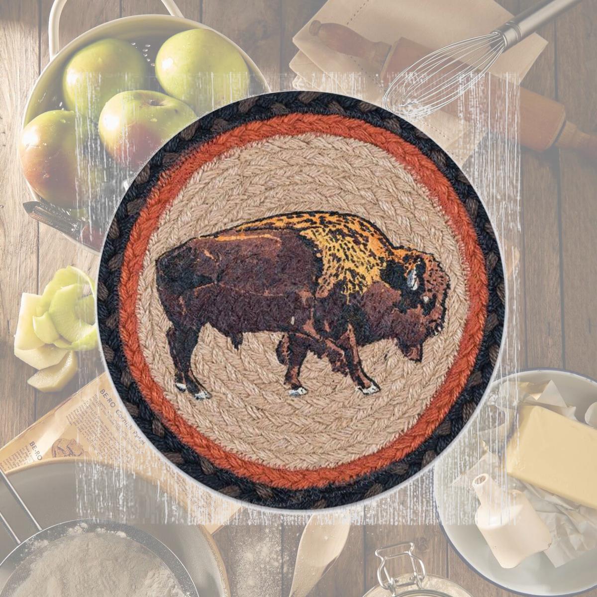 Picture of Capitol Importing 80-240B 10 in. Jute Round Buffalo Printed Trivet