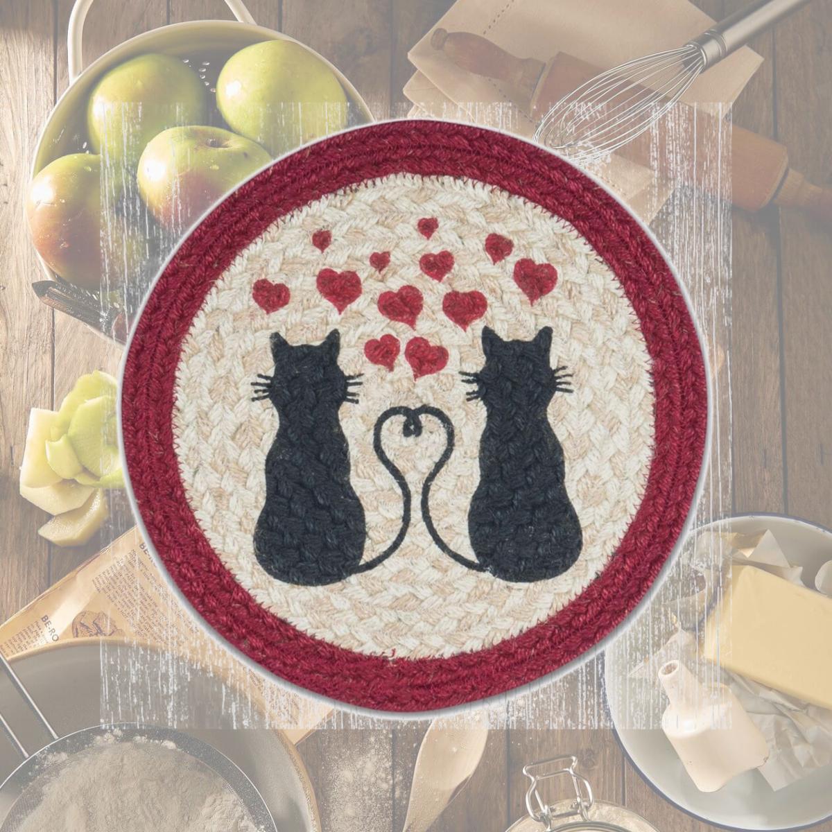 Picture of Capitol Importing 80-576LC 10 in. Jute Round Love Cats Printed Trivet