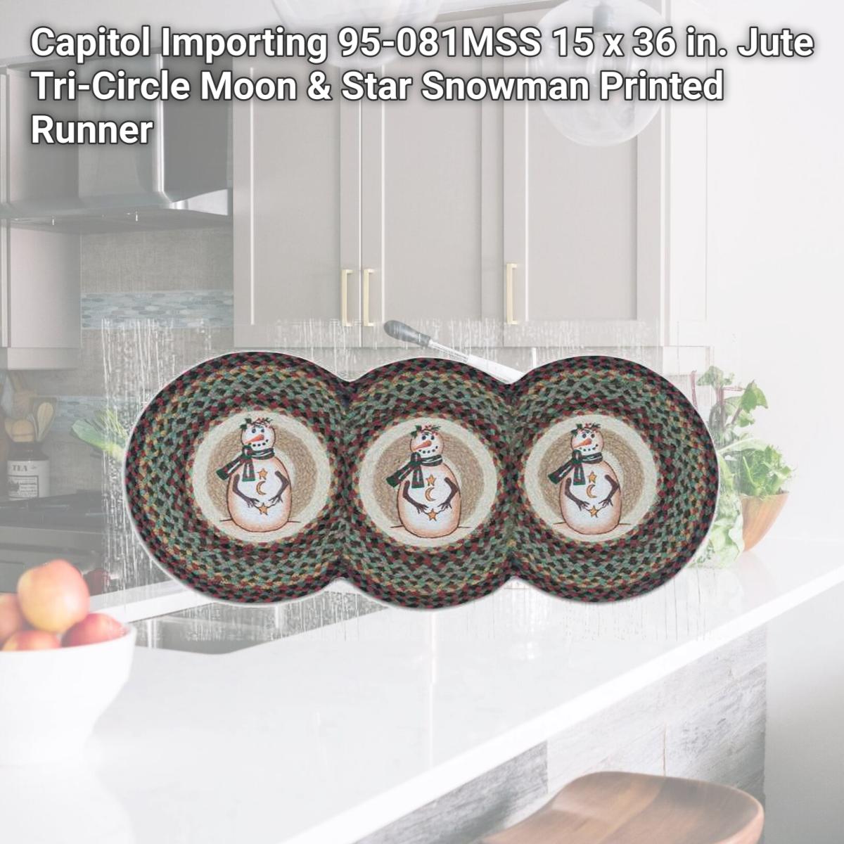 Picture of Capitol Importing 95-081MSS 15 x 36 in. Jute Tri-Circle Moon & Star Snowman Printed Runner