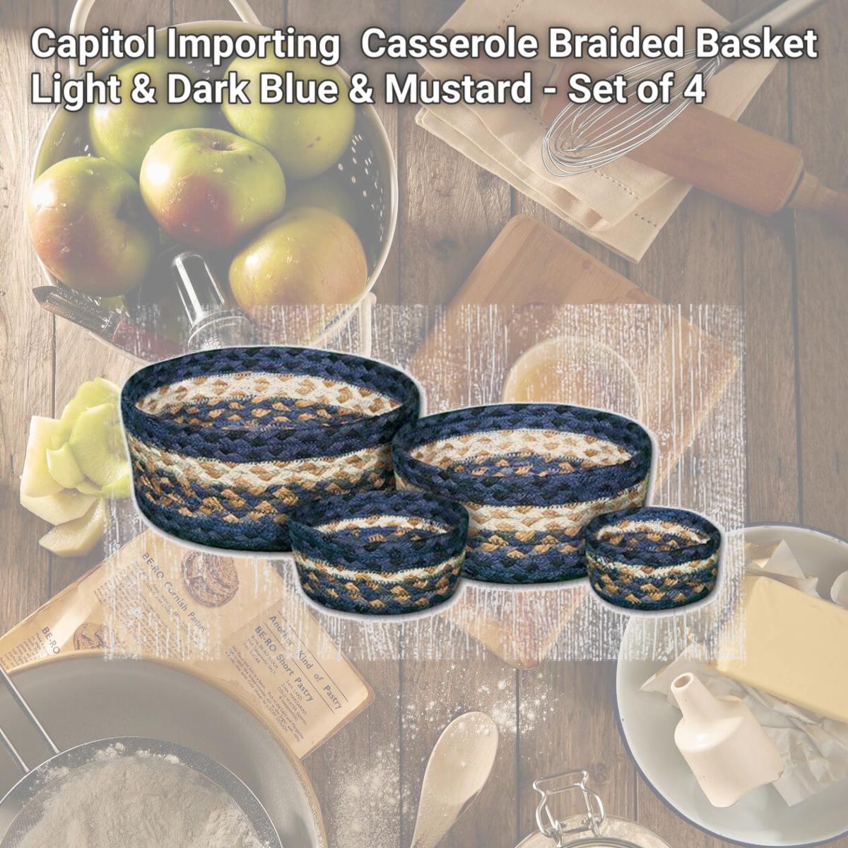 Picture of Capitol Importing 36-CB079 Casserole Braided Basket, Light & Dark Blue & Mustard - Set of 4