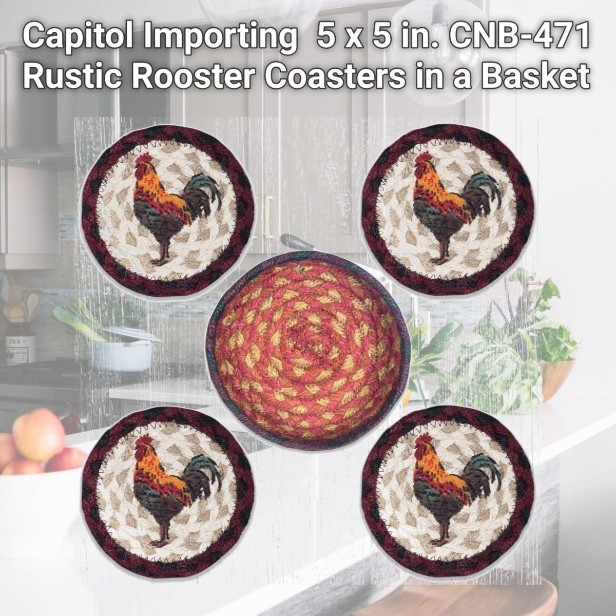 Picture of Capitol Importing 29-CB471RR 5 x 5 in. CNB-471 Rustic Rooster Coasters in a Basket