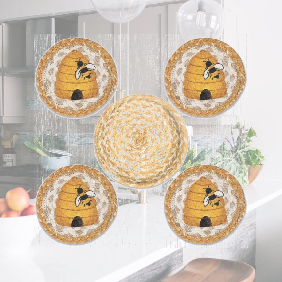Picture of Capitol Importing 29-CB9-101B 5 x 5 in. CNB-9-101 Beehive Coasters in a Basket