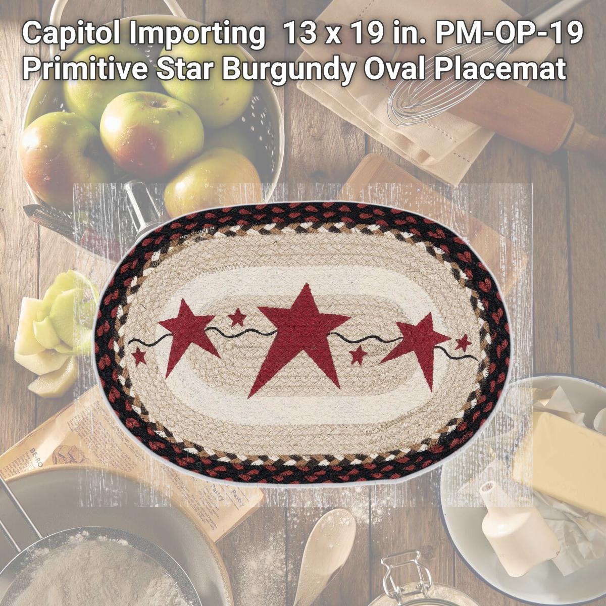 Picture of Capitol Importing 48-019PSB 13 x 19 in. PM-OP-19 Primitive Star Burgundy Oval Placemat