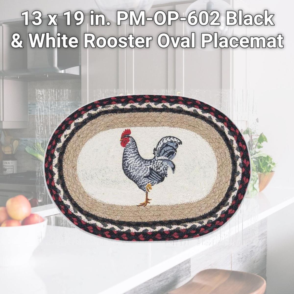 Picture of Capitol Importing 48-602BWR 13 x 19 in. PM-OP-602 Black & White Rooster Oval Placemat
