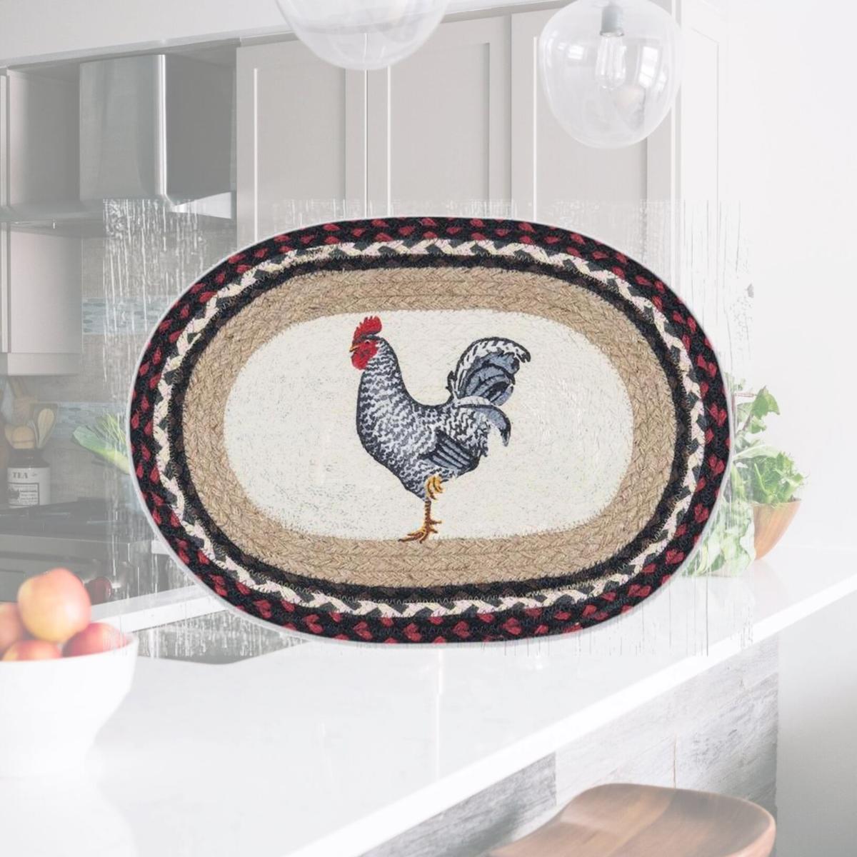 Picture of Capitol Importing 48-602BWR 13 x 19 in. PM-OP-602 Black & White Rooster Oval Placemat