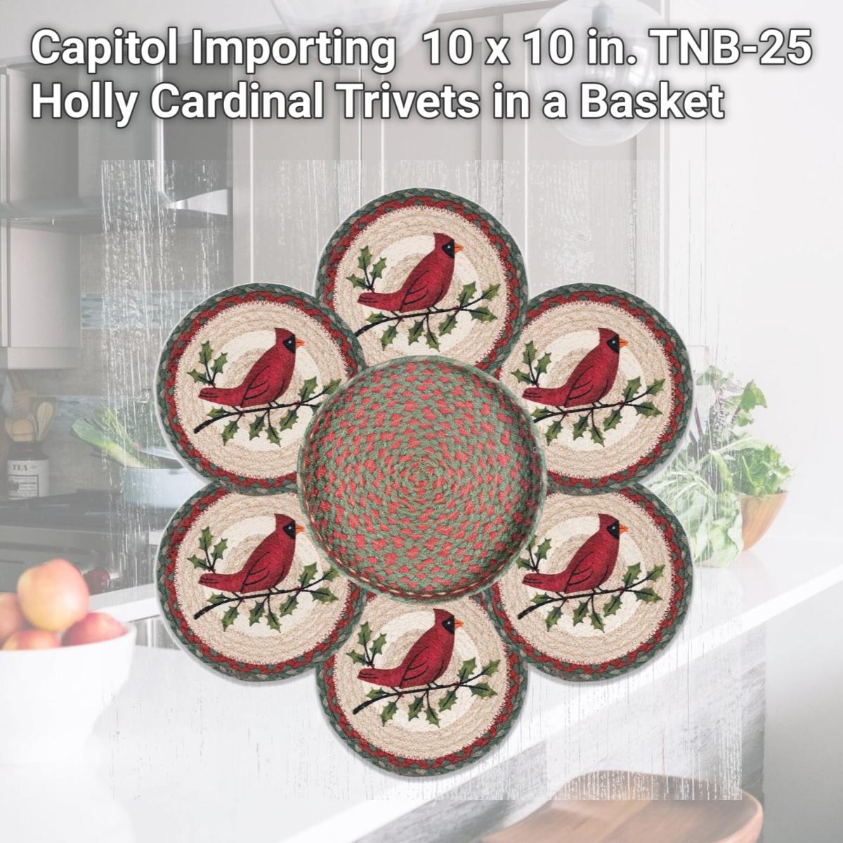Picture of Capitol Importing 56-025HC 10 x 10 in. TNB-25 Holly Cardinal Trivets in a Basket