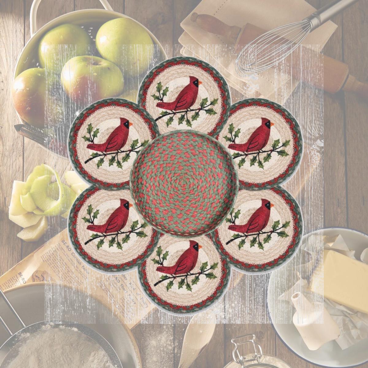 Picture of Capitol Importing 56-025HC 10 x 10 in. TNB-25 Holly Cardinal Trivets in a Basket