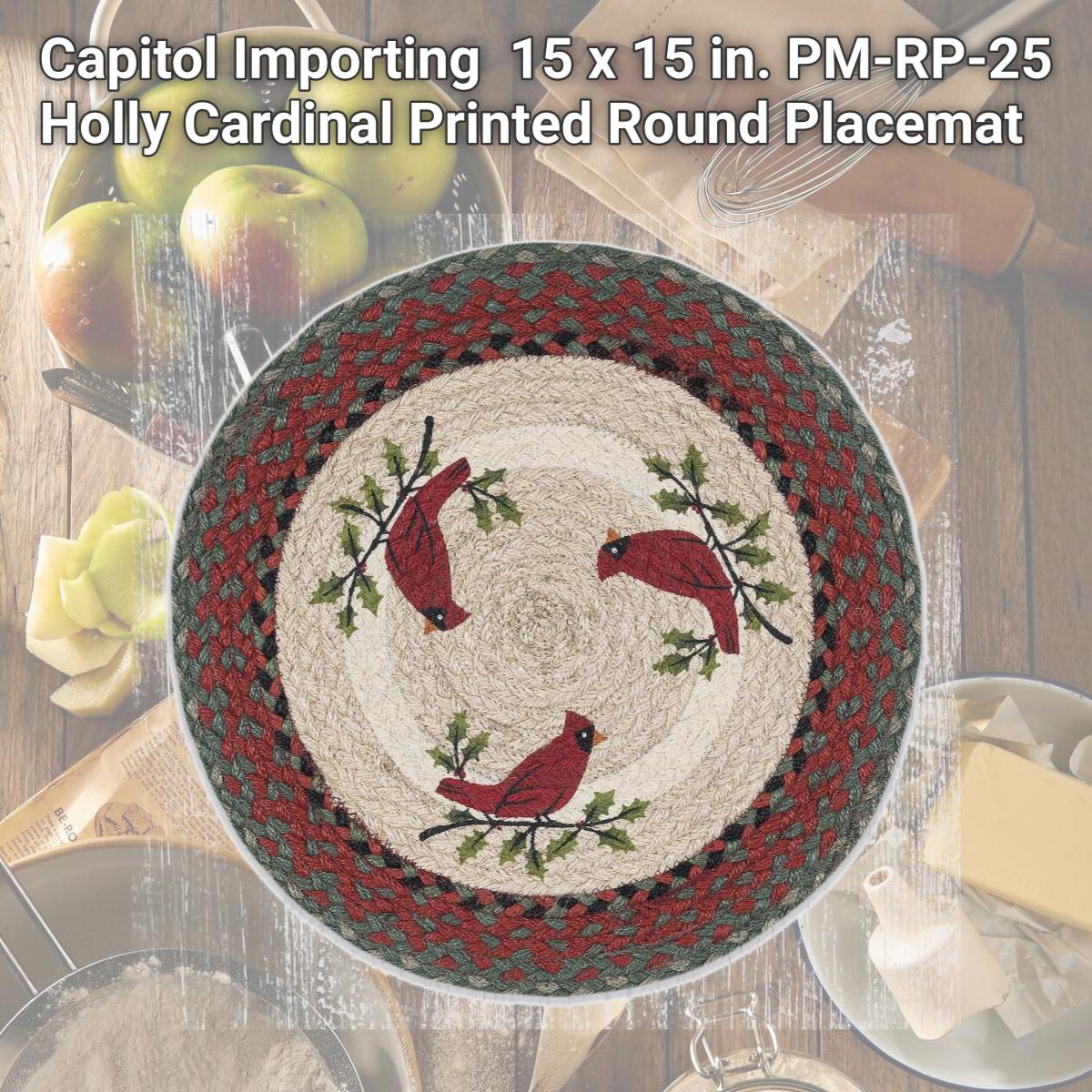 Picture of Capitol Importing 57-025HC 15 x 15 in. PM-RP-25 Holly Cardinal Printed Round Placemat