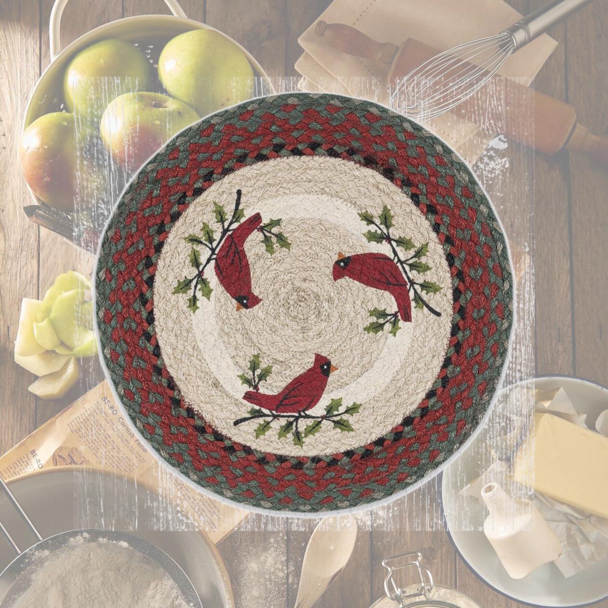 Picture of Capitol Importing 57-025HC 15 x 15 in. PM-RP-25 Holly Cardinal Printed Round Placemat