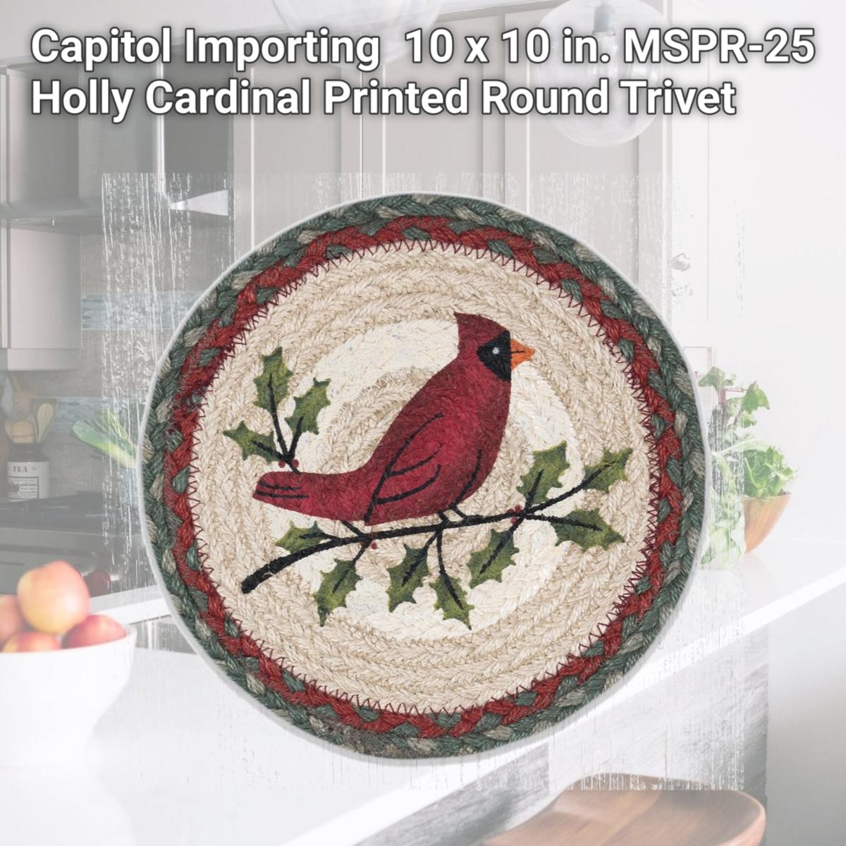 Picture of Capitol Importing 80-025HCA 10 x 10 in. MSPR-25 Holly Cardinal Printed Round Trivet