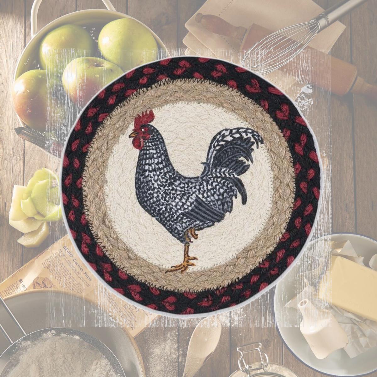 Picture of Capitol Importing 80-602BWR 10 x 10 in. MSPR-602 Black & White Rooster Printed Round Trivet