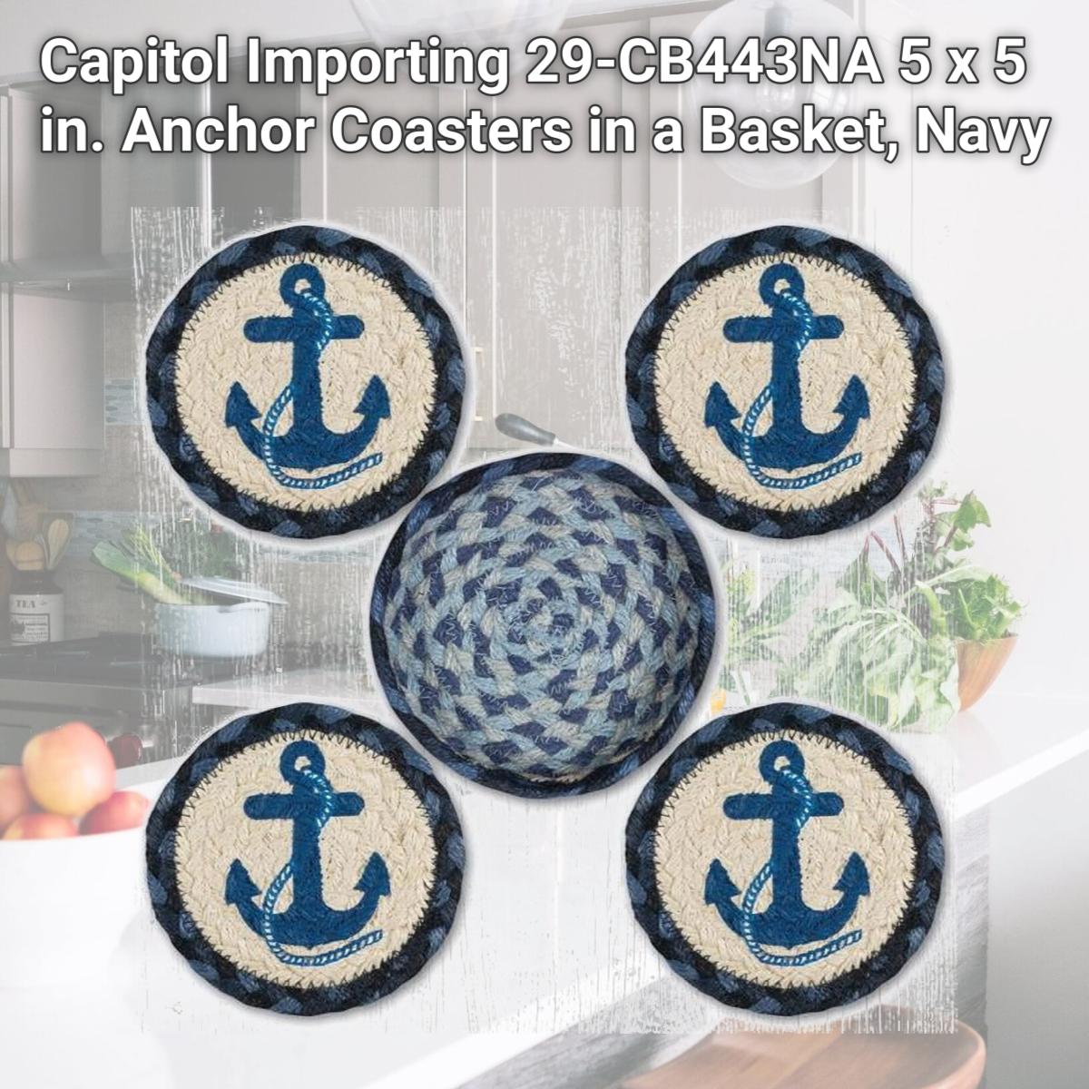 Picture of Capitol Importing 29-CB443NA 5 x 5 in. Anchor Coasters in a Basket, Navy