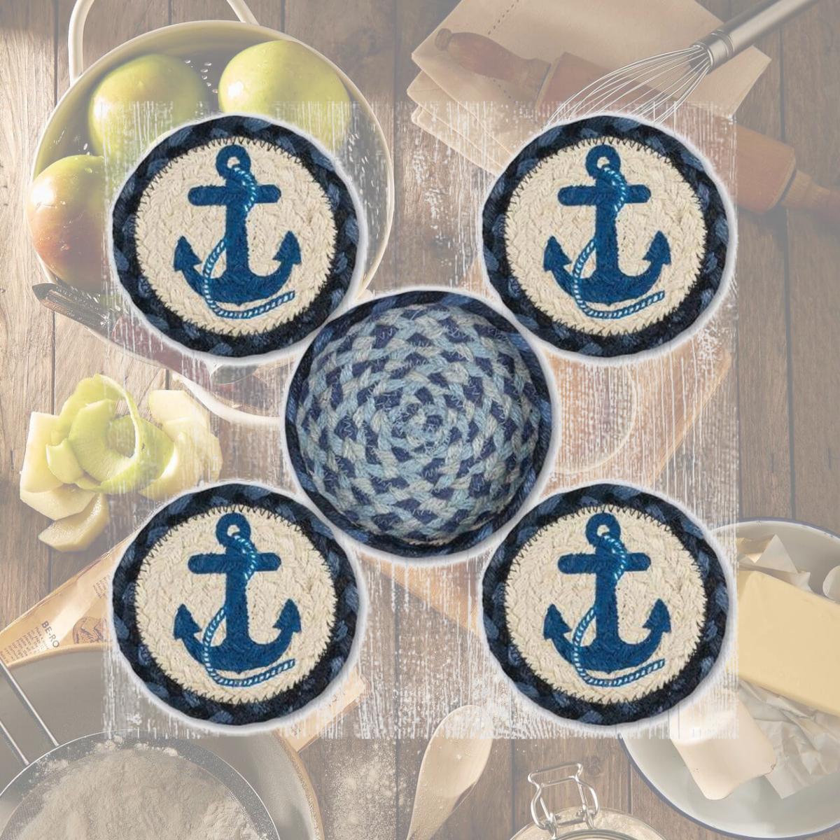 Picture of Capitol Importing 29-CB443NA 5 x 5 in. Anchor Coasters in a Basket, Navy