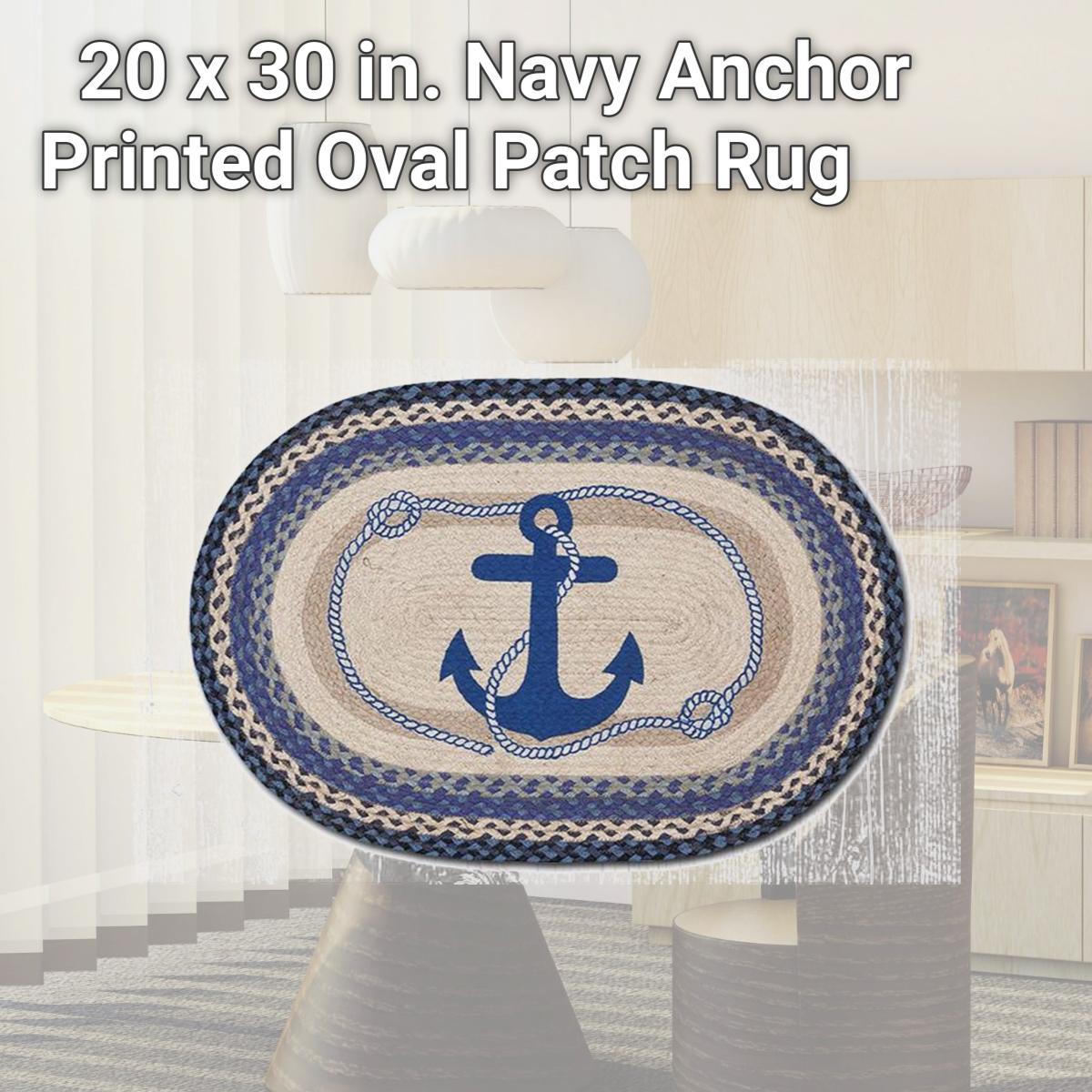 Picture of Capitol Importing 65-443NA 20 x 30 in. Navy Anchor Printed Oval Patch Rug