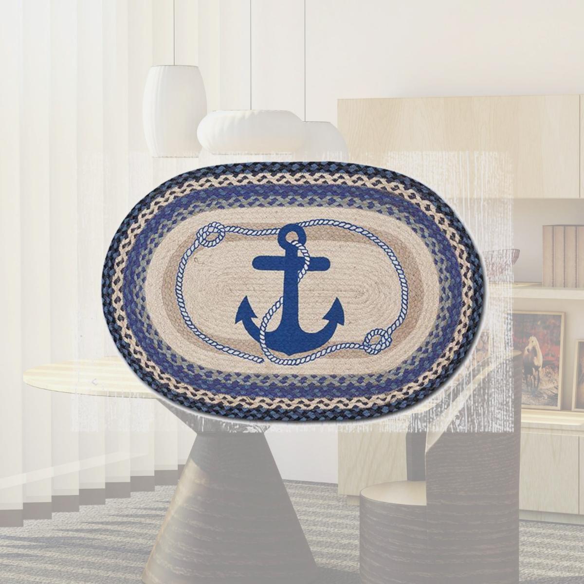 Picture of Capitol Importing 65-443NA 20 x 30 in. Navy Anchor Printed Oval Patch Rug