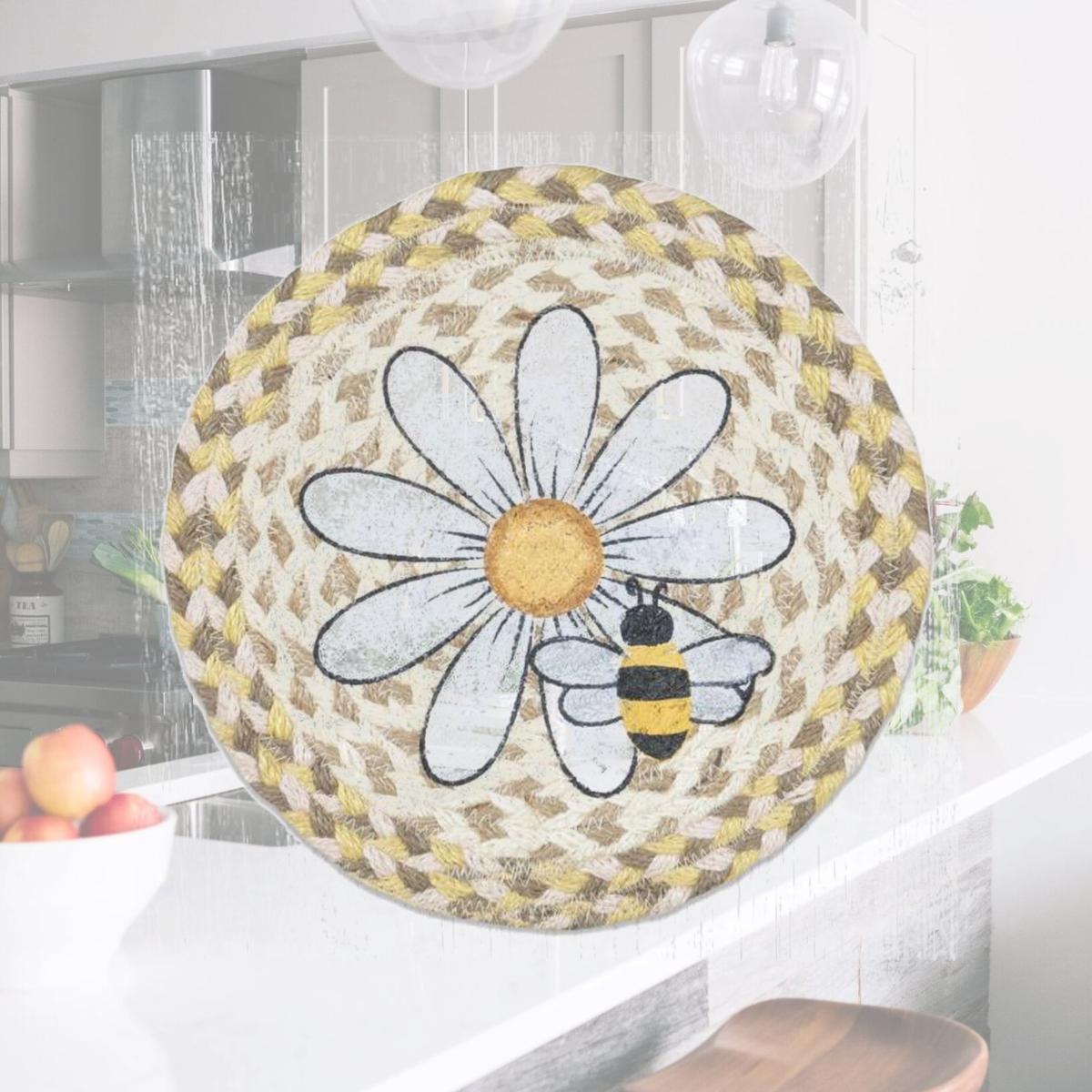 Picture of Capitol Importing 80-653DB 10 x 10 in. Daisy & Bee Printed Round Trivet
