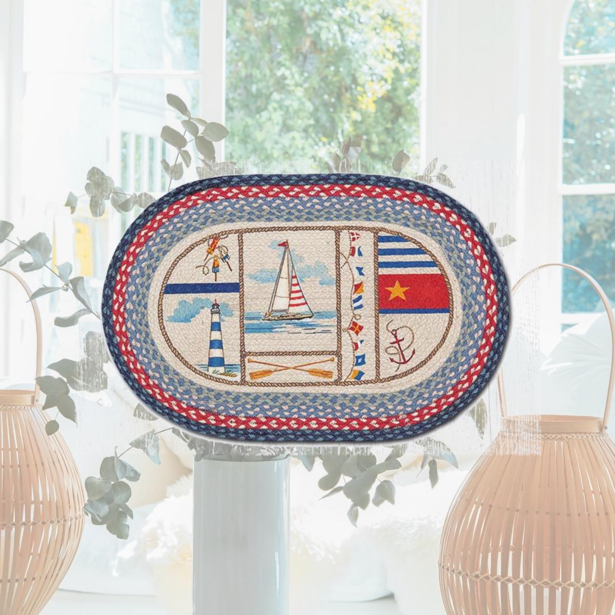 Picture of Capitol Importing 65-458NB 20 x 30 in. Nautical Breeze Printed Oval Patch Rug