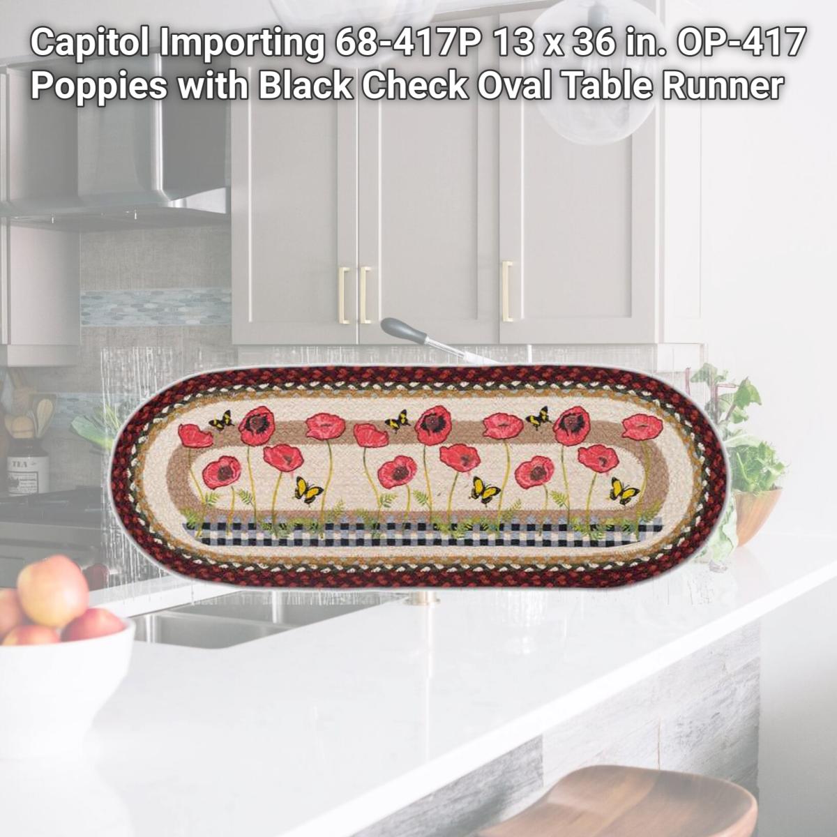 Picture of Capitol Importing 68-417P 13 x 36 in. OP-417 Poppies with Black Check Oval Table Runner