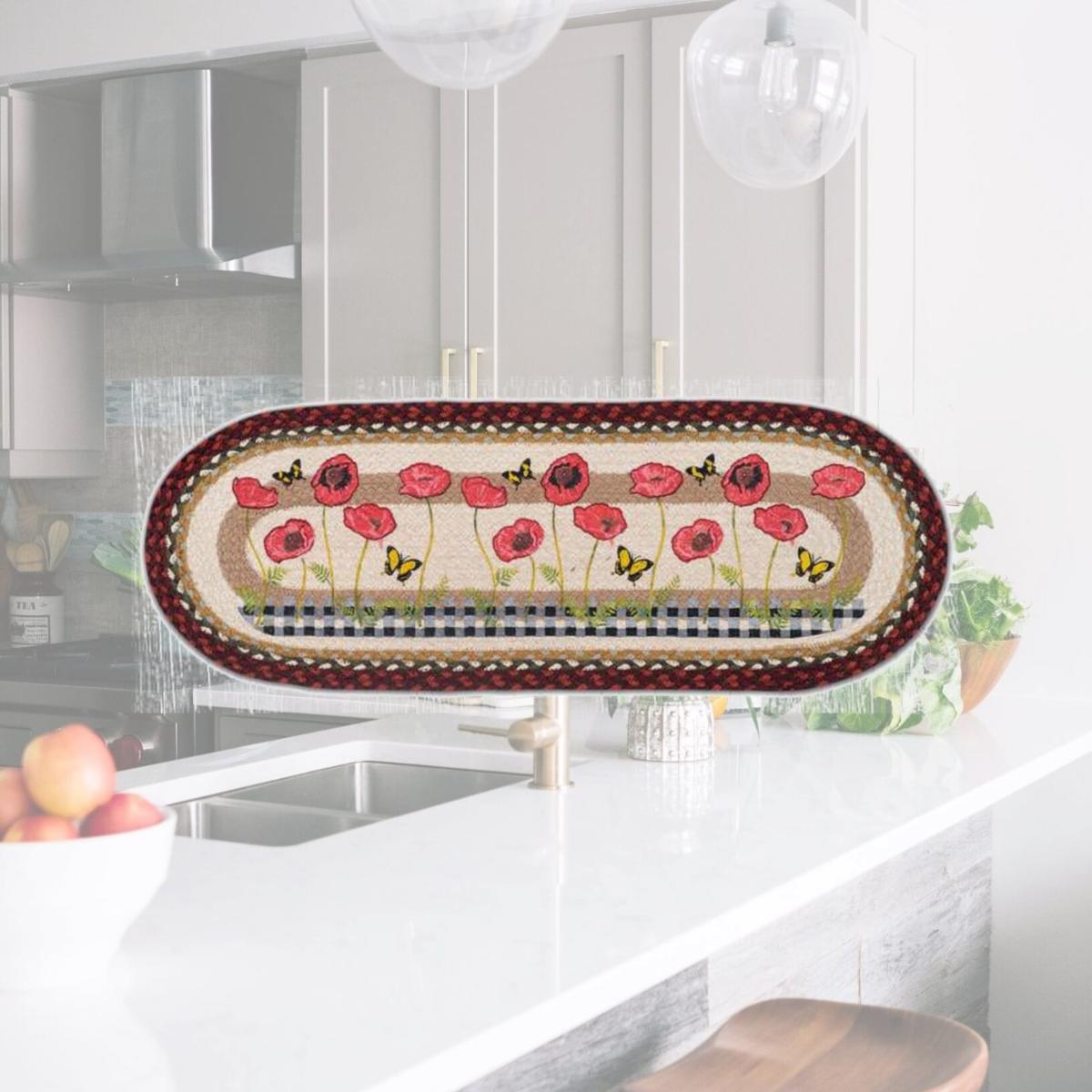 Picture of Capitol Importing 68-417P 13 x 36 in. OP-417 Poppies with Black Check Oval Table Runner