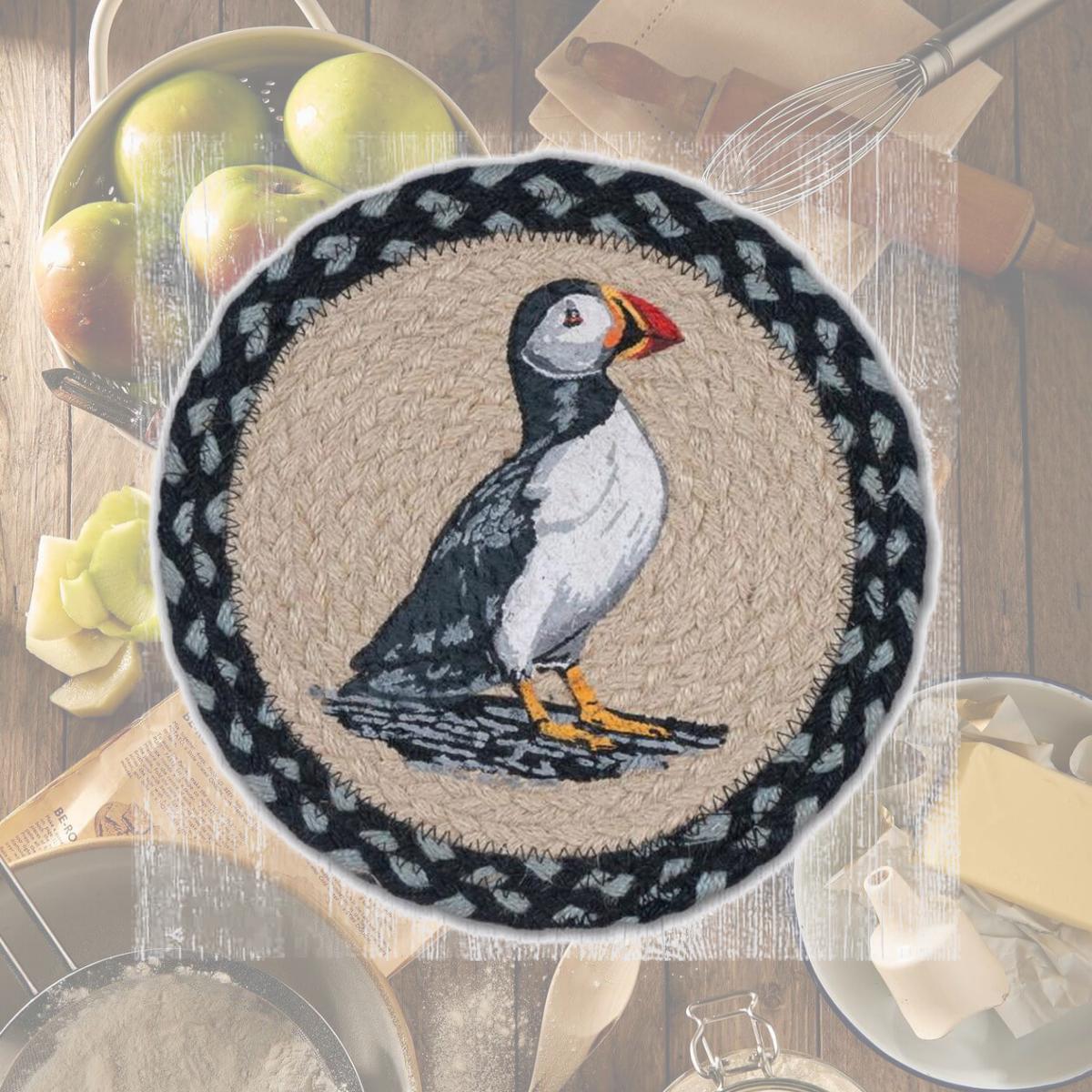 Picture of Capitol Importing 80-701P 10 x 10 in. MSPR-701 Puffin Printed Round Braided Trivet