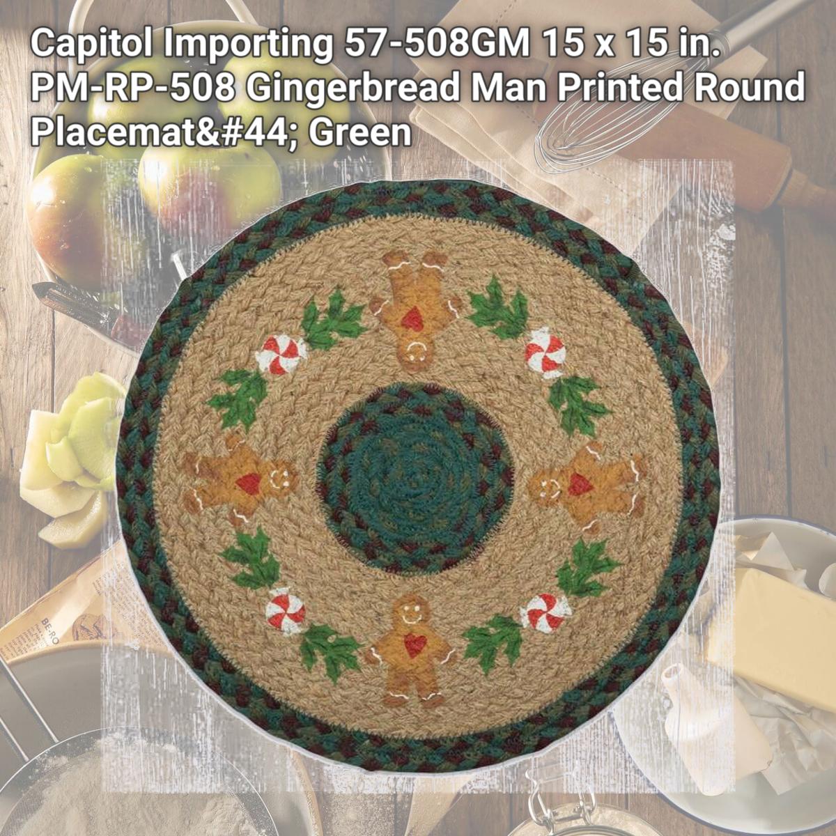 Picture of Capitol Importing 57-508GM 15 x 15 in. PM-RP-508 Gingerbread Man Printed Round Placemat, Green