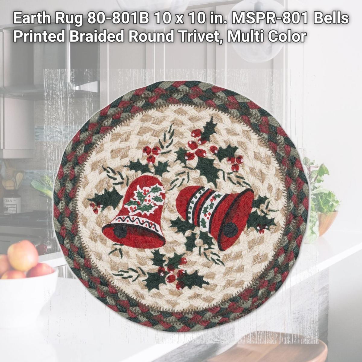 Picture of Earth Rug 80-801B 10 x 10 in. MSPR-801 Bells Printed Braided Round Trivet, Multi Color