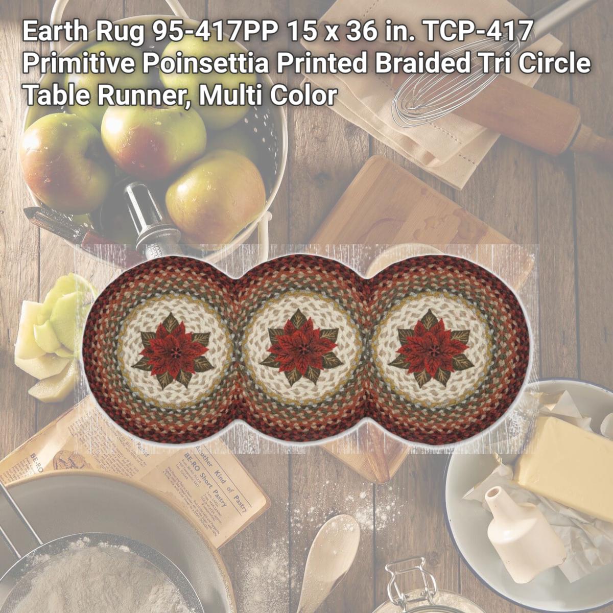 Picture of Earth Rug 95-417PP 15 x 36 in. TCP-417 Primitive Poinsettia Printed Braided Tri Circle Table Runner, Multi Color
