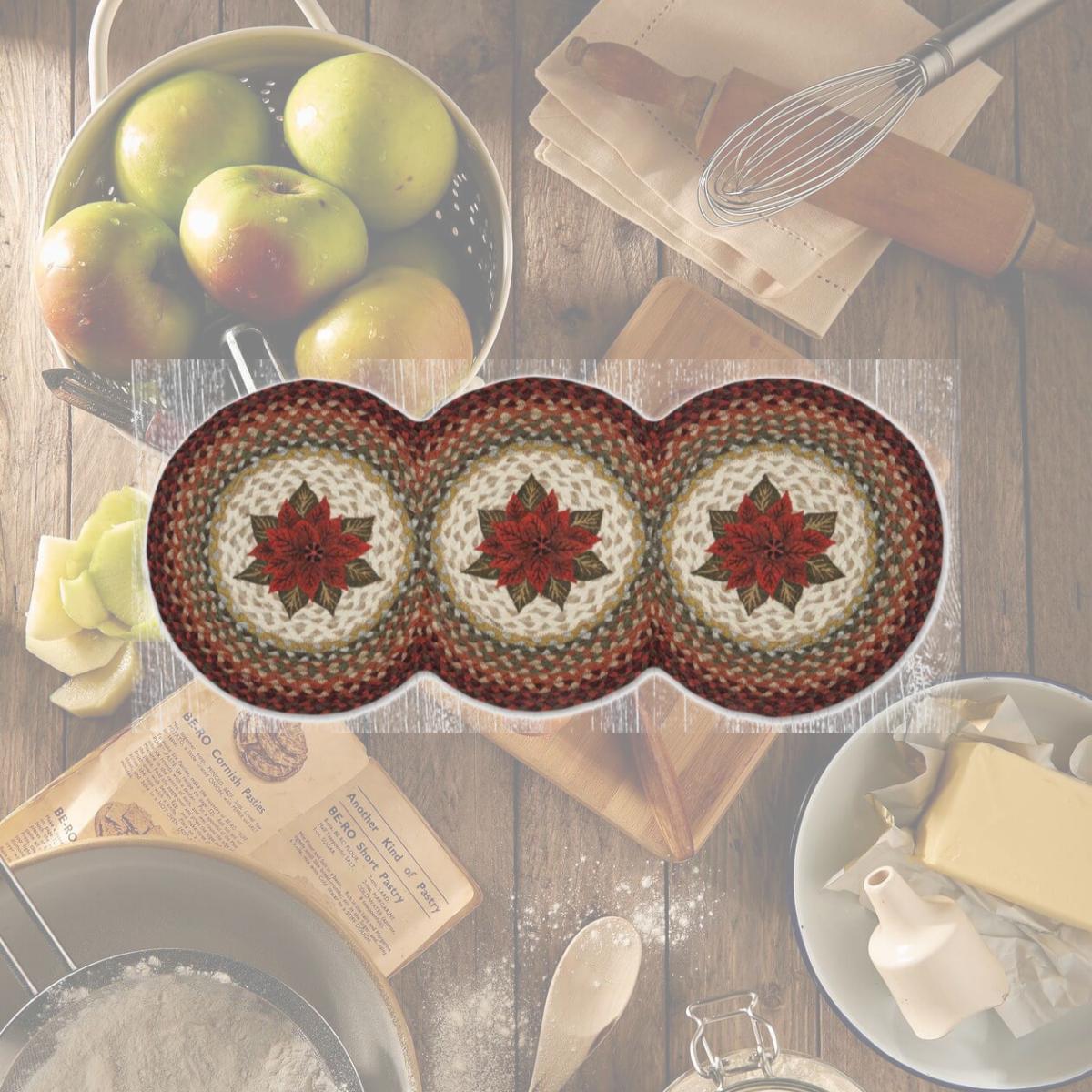 Picture of Earth Rug 95-417PP 15 x 36 in. TCP-417 Primitive Poinsettia Printed Braided Tri Circle Table Runner, Multi Color