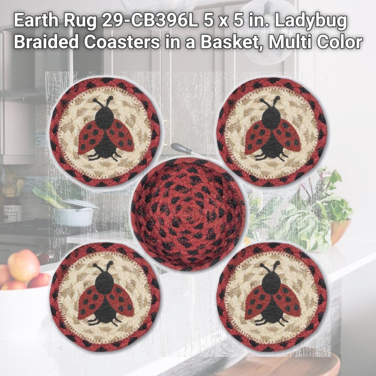 Picture of Earth Rug 29-CB396L 5 x 5 in. Ladybug Braided Coasters in a Basket, Multi Color