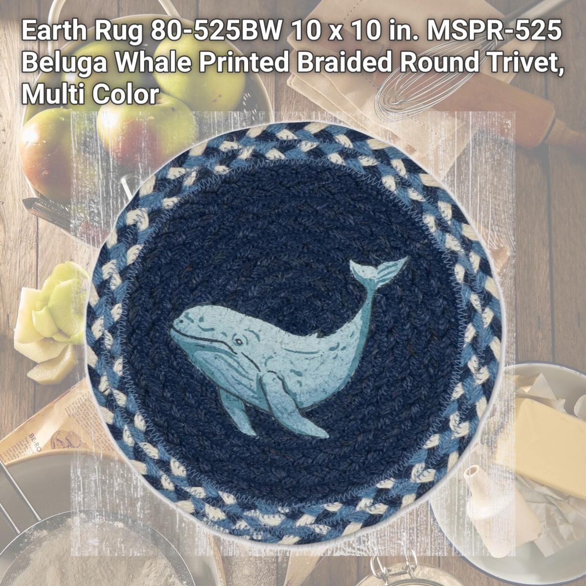 Picture of Earth Rug 80-525BW 10 x 10 in. MSPR-525 Beluga Whale Printed Braided Round Trivet, Multi Color