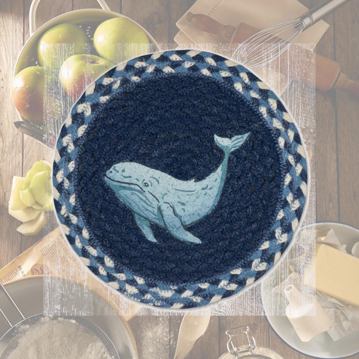 Picture of Earth Rug 80-525BW 10 x 10 in. MSPR-525 Beluga Whale Printed Braided Round Trivet, Multi Color