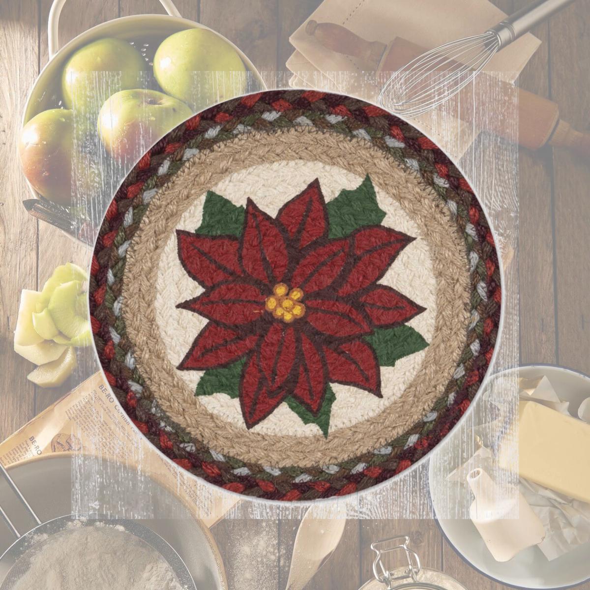 Picture of Earth Rug 80-417P 10 x 10 in. MSPR-417 Poinsettia Printed Braided Round Trivet, Multi Color