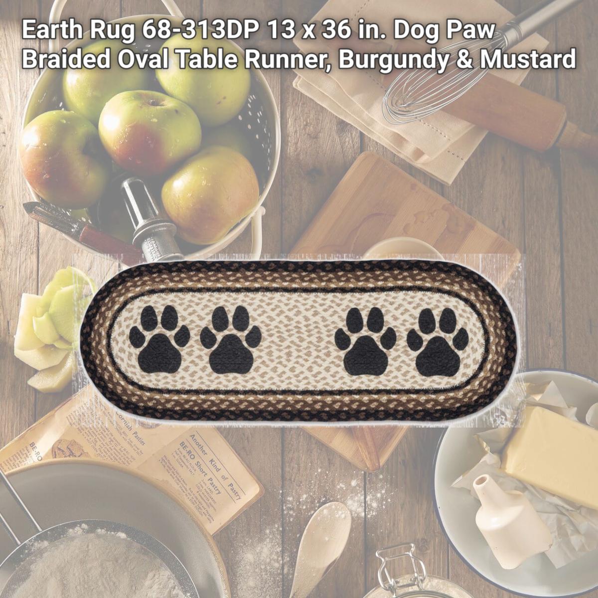 Picture of Earth Rug 68-313DP 13 x 36 in. Dog Paw Braided Oval Table Runner, Burgundy & Mustard