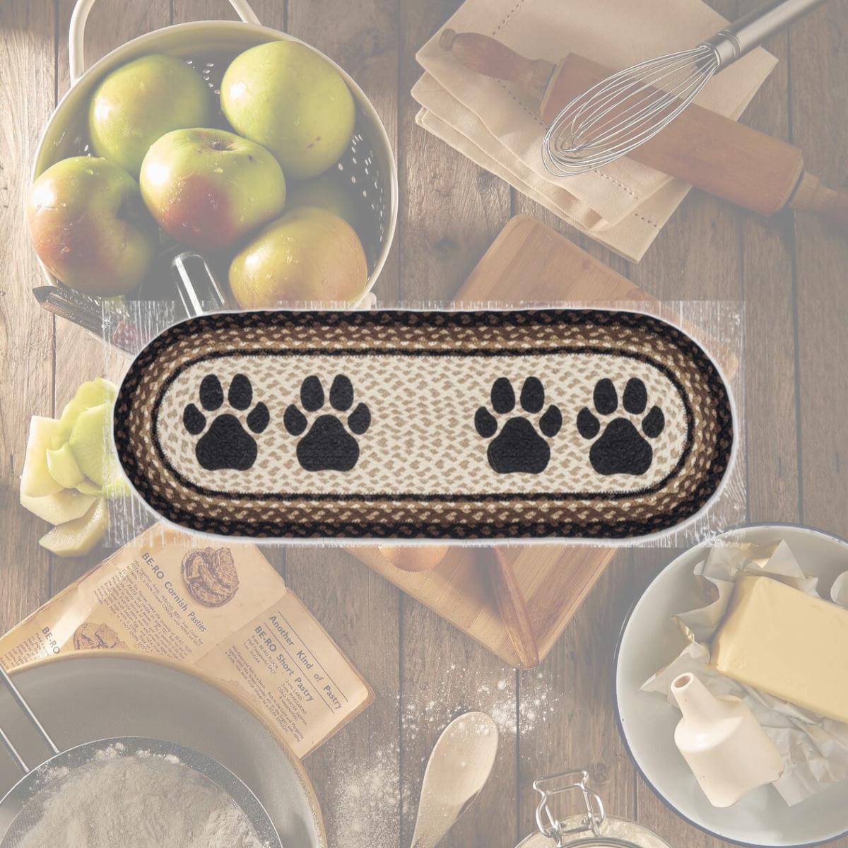 Picture of Earth Rug 68-313DP 13 x 36 in. Dog Paw Braided Oval Table Runner, Burgundy & Mustard