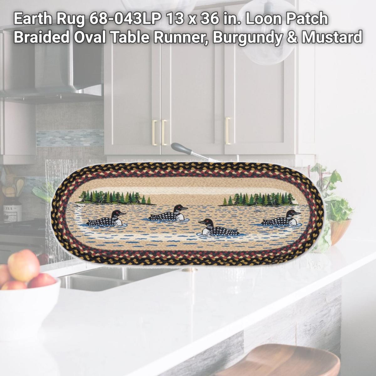 Picture of Earth Rug 68-043LP 13 x 36 in. Loon Patch Braided Oval Table Runner, Burgundy & Mustard
