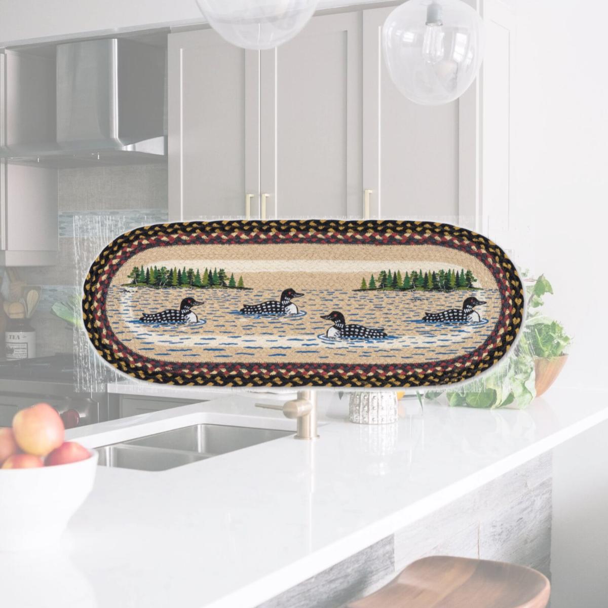 Picture of Earth Rug 68-043LP 13 x 36 in. Loon Patch Braided Oval Table Runner, Burgundy & Mustard
